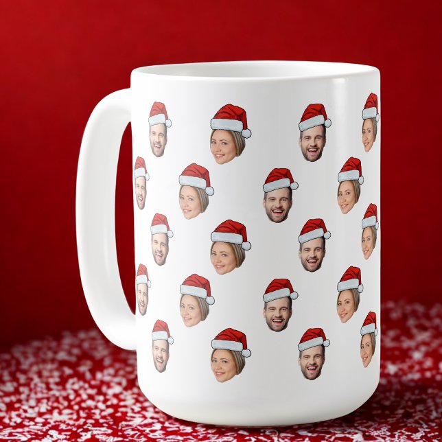 Weihnachtsmannmütze Personalisiertes Gesicht 2 Fot Kaffeetasse (Von Creator hochgeladen)