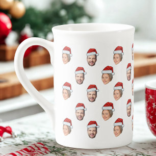 Weihnachtsmannmütze Personalisiertes Gesicht 2 Fot Prozellantasse