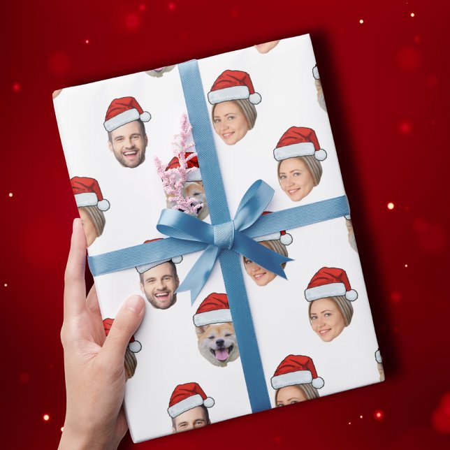 Weihnachtsmannmütze Personalisiertes Gesicht 3 Fot Geschenkpapier (Von Creator hochgeladen)