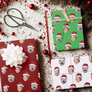 Weihnachtsmannmütze Personalisiertes Gesicht 3 Fot Geschenkpapier Set