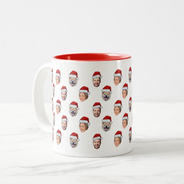 Weihnachtsmannmütze Personalisiertes Gesicht 3 Fot Zweifarbige Tasse (Vorderseite Links)