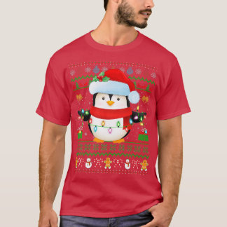Weihnachtsmannmütze Pinguin Bird Xmas Lights Ugly  T-Shirt