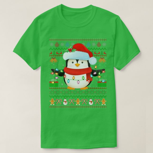 Weihnachtsmannmütze Pinguin Bird Xmas Lights Ugly  T-Shirt (Design vorne)