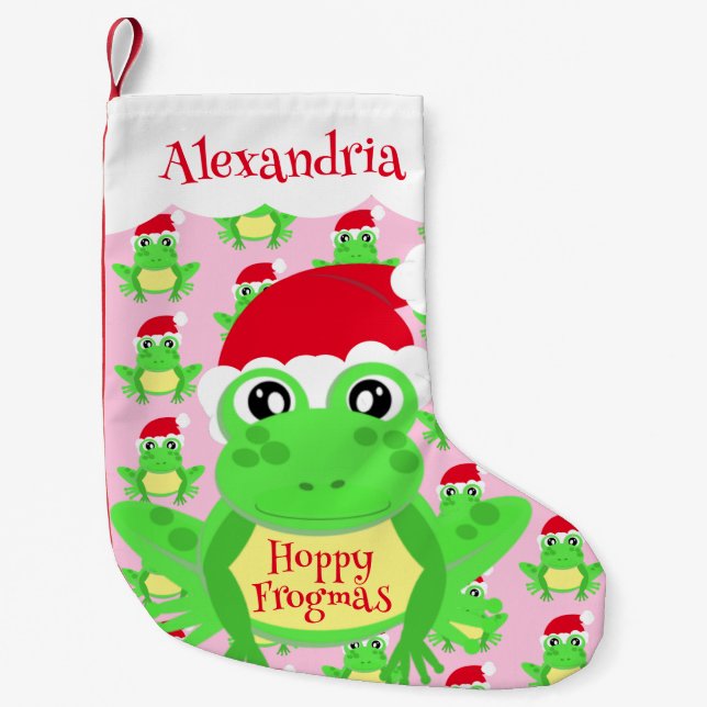 Weihnachtsmannmütze Pink Frog Cartoon Muster Name  Kleiner Weihnachtsstrumpf (Vorderseite)