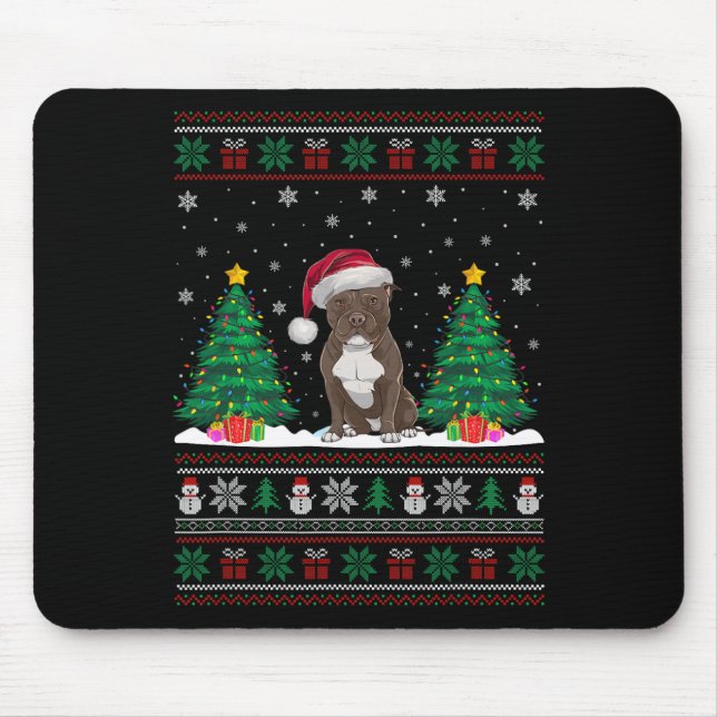 Weihnachtsmannmütze Pitbull Hund Weihnachtsbaum Li Mousepad (Vorne)