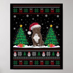 Weihnachtsmannmütze Pitbull Hund Weihnachtsbaum Li Poster