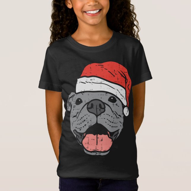 Weihnachtsmannmütze Pitbull Pit Weihnachten Weihna T-Shirt (Vorderseite)