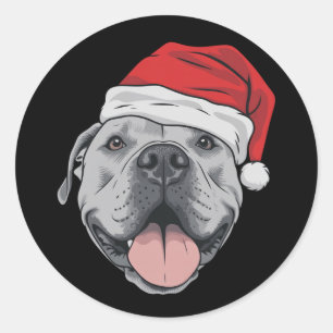 Weihnachtsmannmütze Pitbull Pit Weihnachten Xmas H Runder Aufkleber