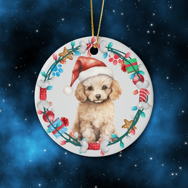Weihnachtsmannmütze Poodle Welpenkranz Keramik Ornament (Von Creator hochgeladen)