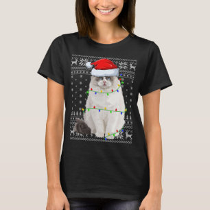 Weihnachtsmannmütze Ragdoll Cat Xmas Lighting Ugly T-Shirt
