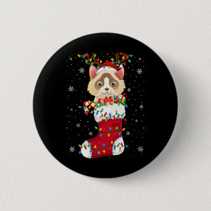 Weihnachtsmannmütze Ragdoll Katze in Socken Xmas T Button