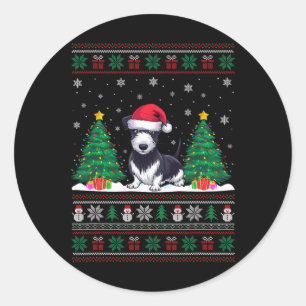 Weihnachtsmannmütze Rat Terrier Dog Weihnachtsbaum Runder Aufkleber