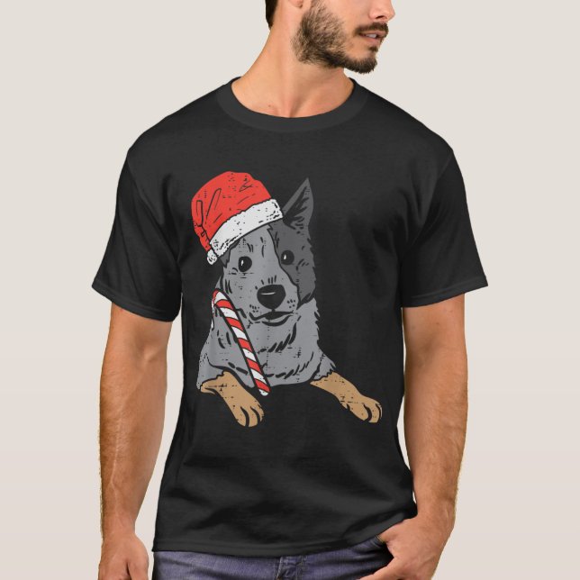 Weihnachtsmannmütze Red Blue Heeler Australian Cat T-Shirt (Vorderseite)