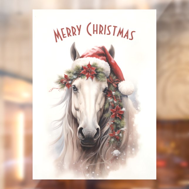 Weihnachtsmannmütze Red Poinsettias Fensteraufkleber (Blatt 2)