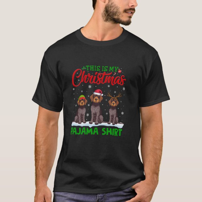 Weihnachtsmannmütze Reindeer German Drahthaar Poin T-Shirt (Vorderseite)