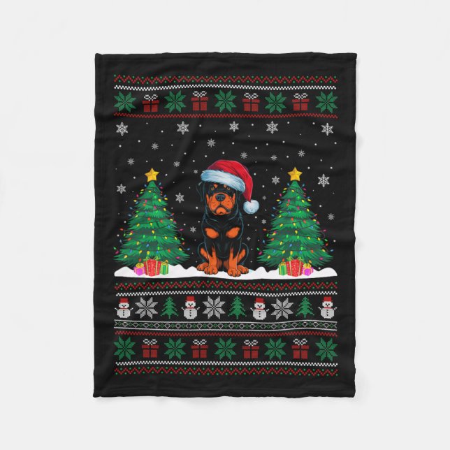 Weihnachtsmannmütze Rottweiler Dog Christmas Tree  Fleecedecke (Vorderseite)