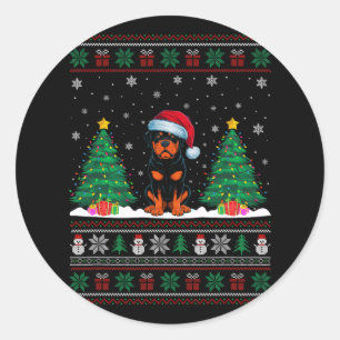 Weihnachtsmannmütze Rottweiler Dog Christmas Tree Runder Aufkleber
