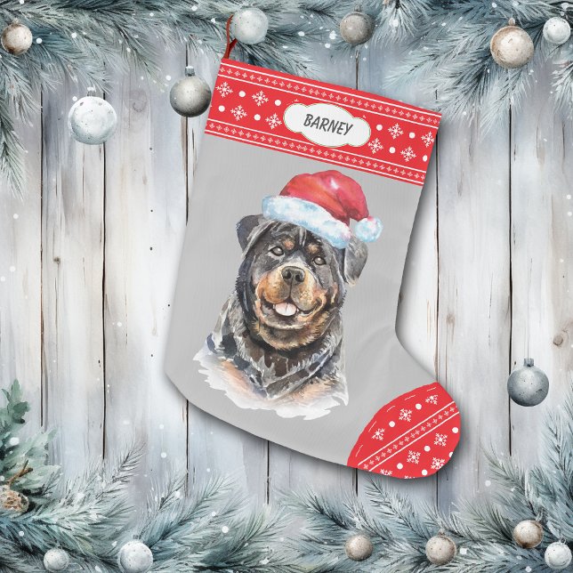 Weihnachtsmannmütze Rottweiler Snowflake Border Großer Weihnachtsstrumpf (Von Creator hochgeladen)