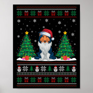 Weihnachtsmannmütze Rough Collie Dog Xmas Tree Lig Poster