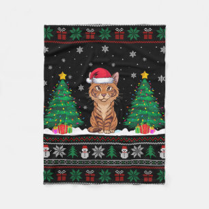 Weihnachtsmannmütze Savannah Cat Weihnachtsbaum Li Fleecedecke
