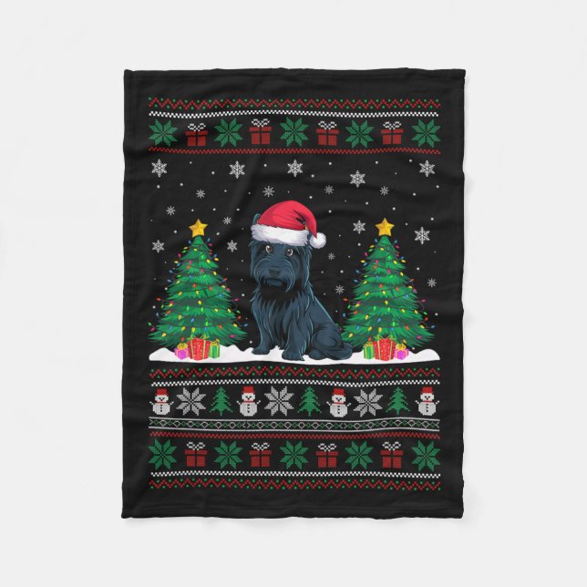 Weihnachtsmannmütze Scottie Dog Christmas Tree Lig Fleecedecke (Vorderseite)
