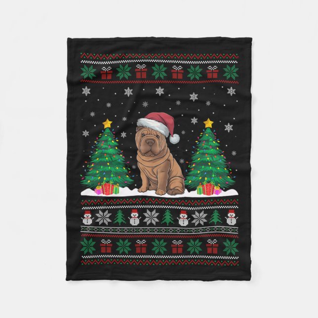 Weihnachtsmannmütze Shar Pei Dog Weihnachtsbaum Li Fleecedecke (Vorderseite)