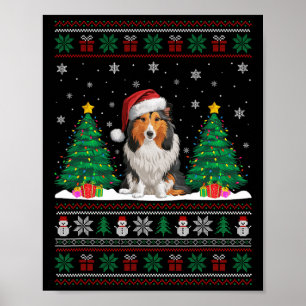 Weihnachtsmannmütze Shetland Sheepdog Hund Xmas Tr Poster