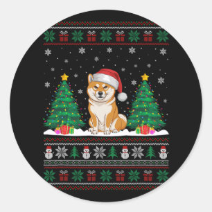 Weihnachtsmannmütze Shiba Inu Dog Weihnachtsbaum L Runder Aufkleber