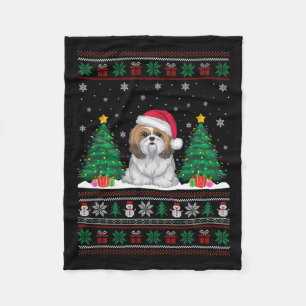 Weihnachtsmannmütze Shih Tzu Dog Weihnachtsbaum Li Fleecedecke