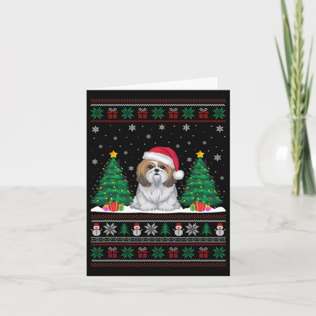 Weihnachtsmannmütze Shih Tzu Dog Weihnachtsbaum Li Karte (Vorderseite)
