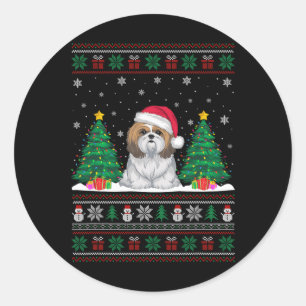 Weihnachtsmannmütze Shih Tzu Dog Weihnachtsbaum Li Runder Aufkleber