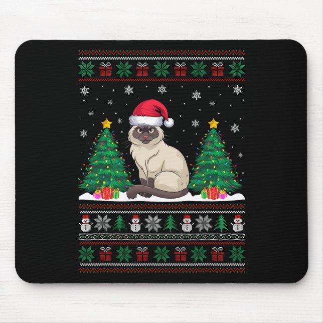 Weihnachtsmannmütze Siamese Katze Weihnachtsbaum L Mousepad (Vorne)