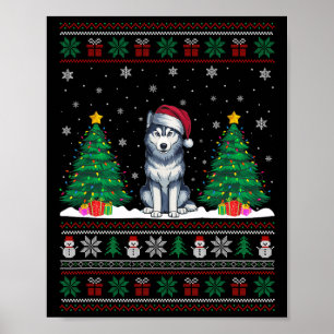 Weihnachtsmannmütze Siberischer Husky Hund Xmas Tr Poster