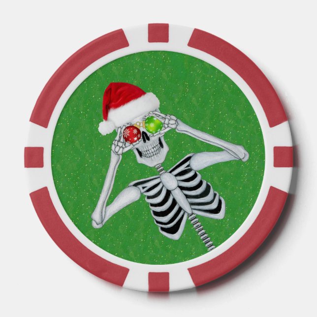 Weihnachtsmannmütze Skeleton Ornament Augen auf gr Pokerchips (Vorderseite)