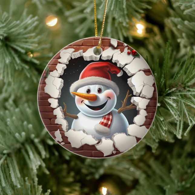Weihnachtsmannmütze Snowman - 3D Keramik Ornament (Baum)