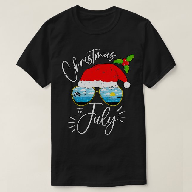 Weihnachtsmannmütze Sonnenbrille Sommerferien Weih T-Shirt (Design vorne)