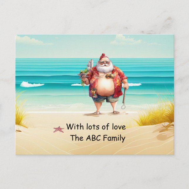 Weihnachtsmannmütze Sonnenbrille Sommerweihnachtsf Feiertagspostkarte (Vorderseite)