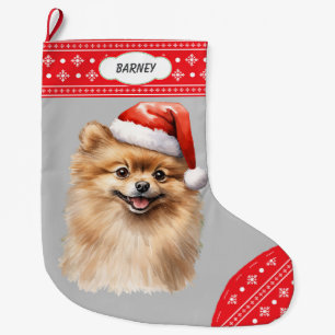 Weihnachtsmannmütze Spitz Hund Schneeflocke Grenze Großer Weihnachtsstrumpf