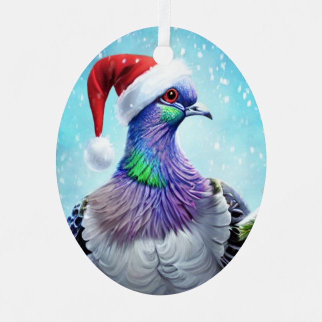 Weihnachtsmannmütze-Taube in sinkendem Schnee Weih Ornament Aus Metall (Vorderseite)