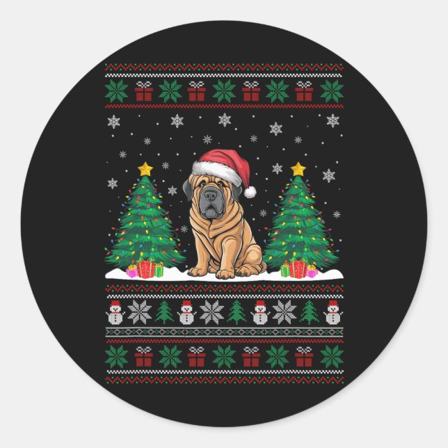 Weihnachtsmannmütze Tibetan Mastiff Dog Xmas Tree  Runder Aufkleber (Vorderseite)