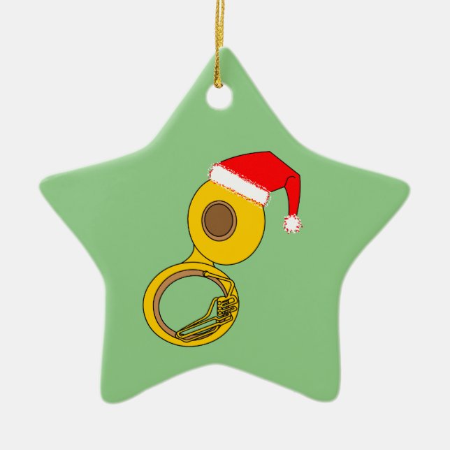 Weihnachtsmannmütze Tuba Keramik Ornament (Vorne)