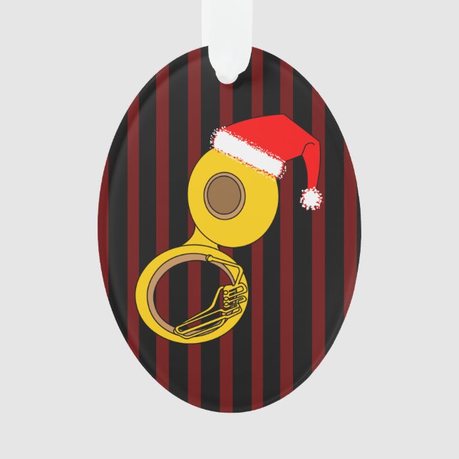 Weihnachtsmannmütze Tuba Streifen Ornament (Vorderseite)