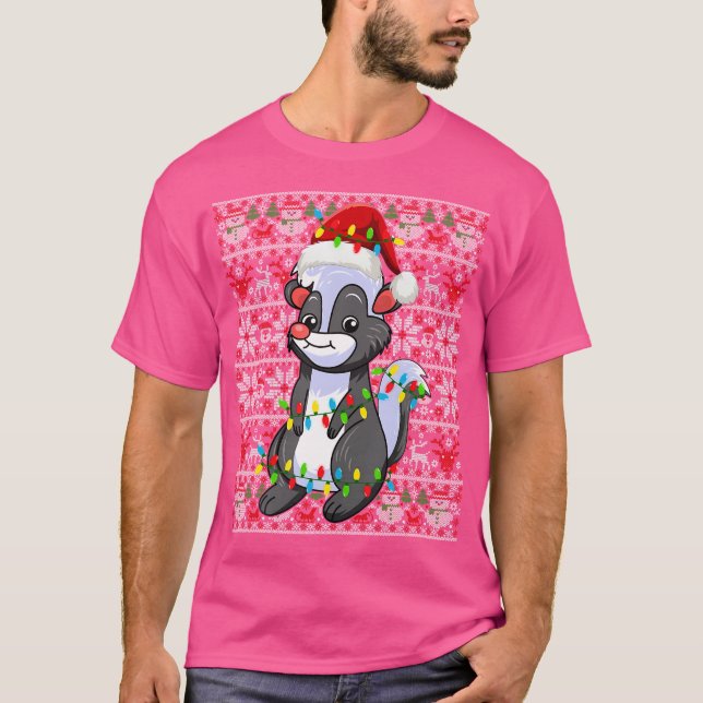 Weihnachtsmannmütze Ugly Christmas Light Skunk T-Shirt (Vorderseite)