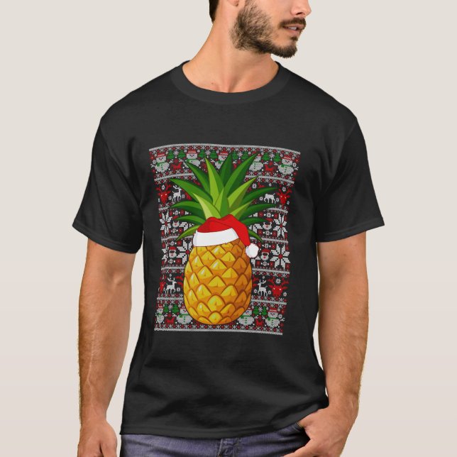 Weihnachtsmannmütze Ugly Christmas Sweater Ananas  T-Shirt (Vorderseite)