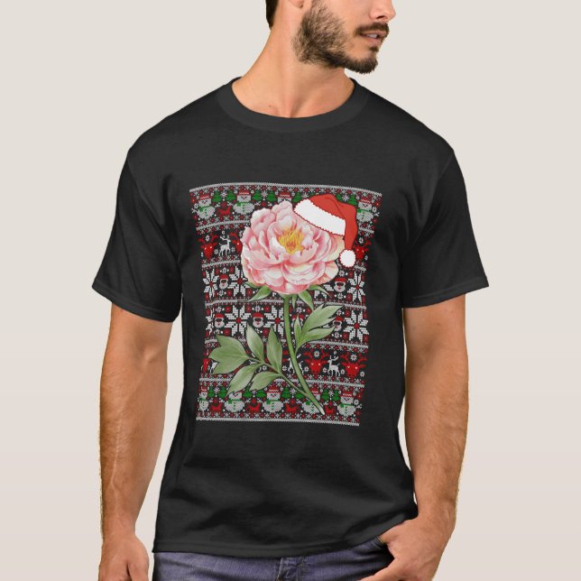 Weihnachtsmannmütze Ugly Christmas Sweater Peony B T-Shirt (Vorderseite)
