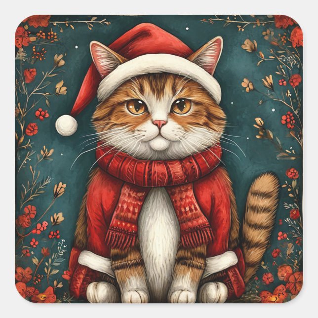 Weihnachtsmannmütze und Scarf Quadratischer Aufkleber (Vorderseite)