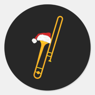 Weihnachtsmannmütze und Trombone Coole Weihnachtsn Runder Aufkleber