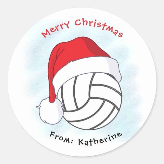 Weihnachtsmannmütze Volleyball Frohe Weihnachten Runder Aufkleber (Vorderseite)