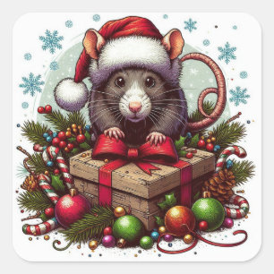 Weihnachtsmannmütze Weihnachten mit Rat Quadratischer Aufkleber