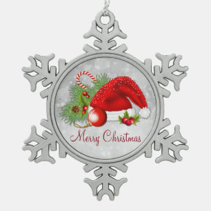 Weihnachtsmannmütze Weihnachten Schneeflocken Zinn-Ornament